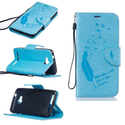 

Light blue Feathers and birds Style Embossing Classic Flip Cover with Stand Function and Credit Card Slot for HUAWEI Y5 II