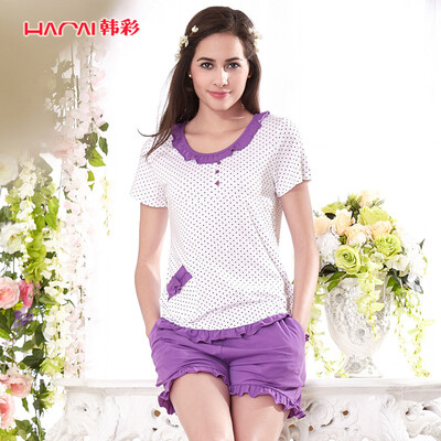 

Han Choi HACAI pajamas women short-sleeved modal cotton lotus leaf female home suit suit purple 175100 XXL