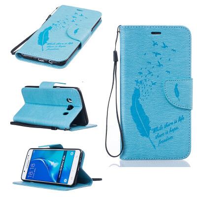 

Light blue Feathers and birds Style Embossing Classic Flip Cover with Stand Function and Credit Card Slot for SAMSUNG Galaxy J5 2016/J510