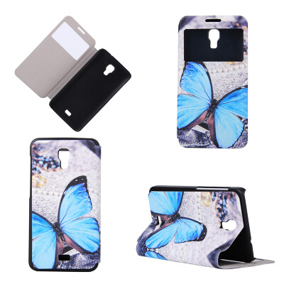 

Blue Butterfly Design PU Leather Flip Cover Wallet Card Holder Case for Wiko Bloom