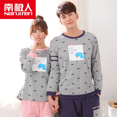 

Antarctic (Nanjiren) cotton pajamas home service men and women couples pajamas can wear long sleeves sets of cotton leisure home service suit female lovely dolphin