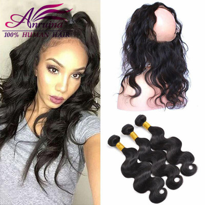 

8A Pre Plucked 360 Frontal With Bundles Body Wave Peruvian Virgin Human Hair With Closure 360 Lace Frontal Band With Closure