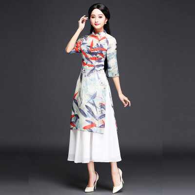 

MAXWAY Women's Wear 2017 Spring Chinese Wind Cheongsam Retro Chinese Style Improved Daily Sleeve Temperament Dresses MW034 Color