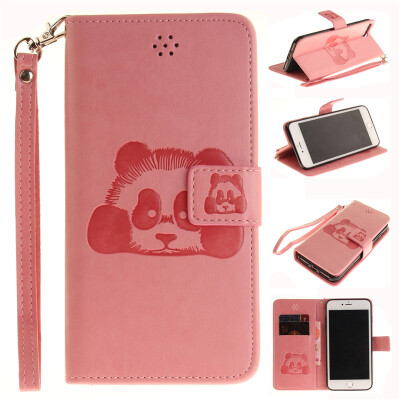 

Pink Panda Style Embossing Classic Flip Cover with Stand Function and Credit Card Slot for IPHONE 7 Plus