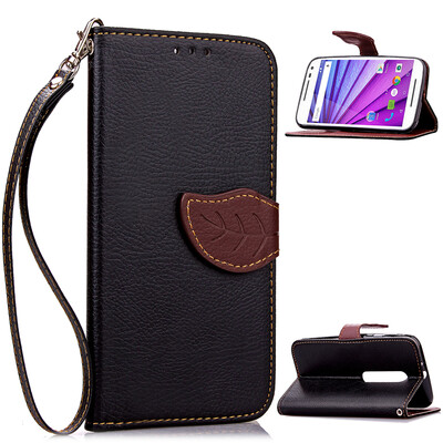

Black Design PU Leather Flip Cover Wallet Card Holder Case for Moto Moto G3