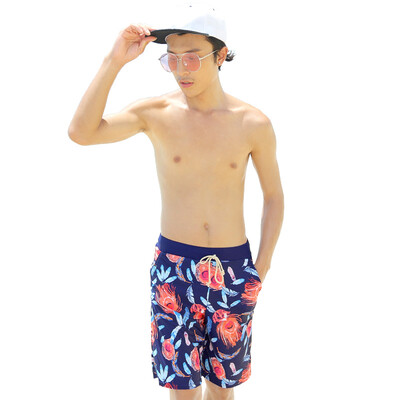 

QIHAI QIHAI beach pants men&39s swim trunks fashion handsome dry&wet dual-use comfortable soft five-point hot spring bathing suit 7827-3 blue color XL