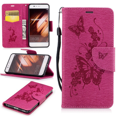 

Rose Butterfly Style Embossing Classic Flip Cover with Stand Function and Credit Card Slot for HUAWEI P10