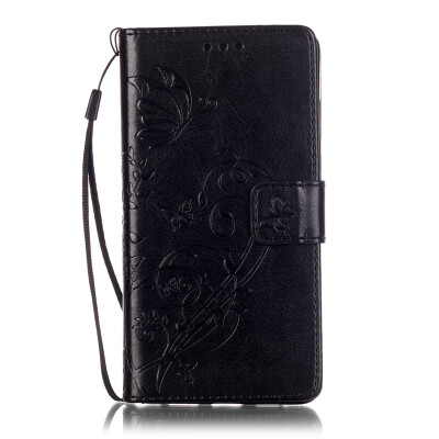 

Black Flower Design PU Leather Flip Cover Wallet Card Holder Case for HUAWEI P8LITE