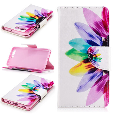 

Seven color flowers Design PU Leather Flip Cover Wallet Card Holder Case for HUAWEI P10