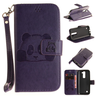 

Purple Panda Style Embossing Classic Flip Cover with Stand Function and Credit Card Slot for LG K7