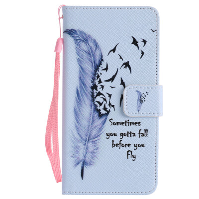 

Blue Feather Design PU Leather Flip Cover Wallet Card Holder Case for SAMSUNG J7Prime