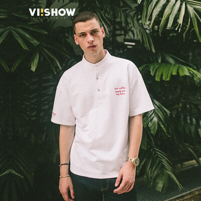 

Village Roadshow viishow вскользь коротких рукава рубашки поло Paul Мужчина вышивка буква короткая футболка белого мужчина TD18961721 L