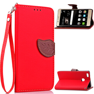 

Red Design PU Leather Flip Cover Wallet Card Holder Case for Huawei P9/G9 Lite