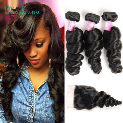 

Peruvian Virgin Hair Loose Wave 3 Bundles With Closure Peruvian Loose Curly Virgin Hair Cheap Human Hair With Closure Piece 100g