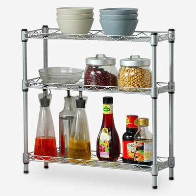 

Ou Runzhe Shelf Shelf 3-этажная кухня многофункциональное хранение маленькая полка серебристая