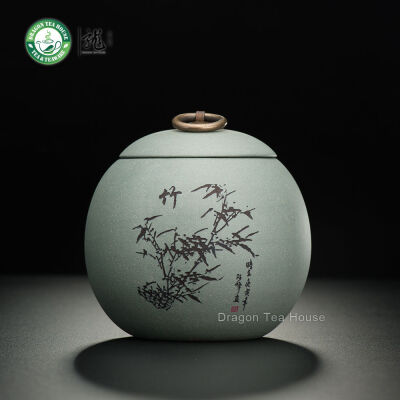 

Gray Handmade Yixing Zisha Clay Bamboo Tea Caddy Canister 500ml 16.9 oz