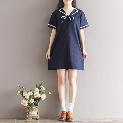 

City plus CITYPLUS arts&crafts Fan Haijun wind bow small lapel short sleeve dress CWQZ173150 dark blue