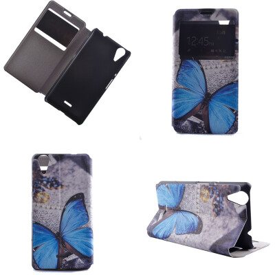 

Blue Butterfly Design PU Leather Flip Cover Wallet Card Holder Case for Wiko Rainbow Lite