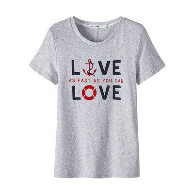 

Semir T-shirt short-sleeved T-shirt female round neck shirt embroidery printing students 12216000011 light gray