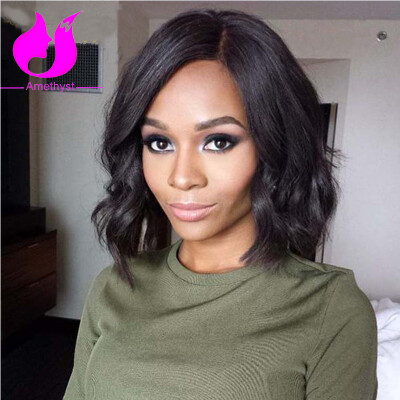 

Amethyst Unprocessed Peruvian Human Hair Natural Wave Short Bob Cut Lace Front Wigs For Black Women