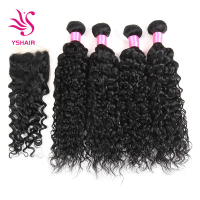 

Indian Human Hair Weave With Closure Water Wave 4 Bundles With Closure Indian Hair Weave Bundles Water Wave Virgin Hair 4 Bundles