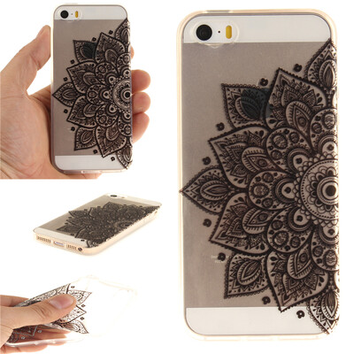 

Black half flower Pattern Soft Thin TPU Rubber Silicone Gel Case Cover for IPHONE 5/5S/5SE