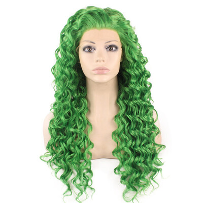

Long Curly Green Synthetic Lace Front Cosplay Party Wig