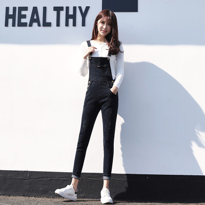 

KuoyiHouse 7723 Cowboy Belt Pants 2017 Spring and Summer Women's New Spring Spring Black Bunny Cowboy Belt Pants Women Black 30