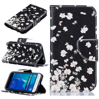 

Small white flowers Design PU Leather Flip Cover Wallet Card Holder Case for SAMSUNG Galaxy J1 2016/J120F