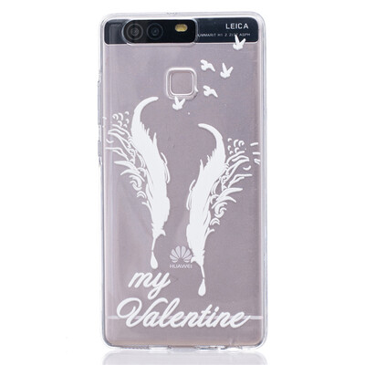 

Double feathers Pattern Soft Thin TPU Rubber Silicone Gel Case Cover for HUAWEI P9