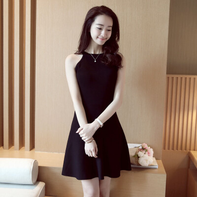 

VIVAHEART Korean version of the ice silk sleeveless dress female hanging neck strapless knit Slim skirt A word black dress female VWQZ172446 black L