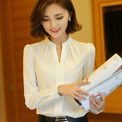 

Xian Ya women's self-cultivation temperament was thin Korean version of the wild V-neck straight shirt shirt zx16021712 white XL