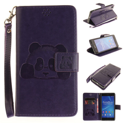 

Purple Panda Style Embossing Classic Flip Cover with Stand Function and Credit Card Slot for SONY Xperia Z2