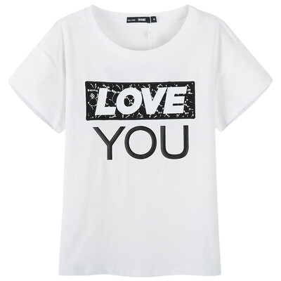 

Semir summer girl ladies T-shirt round neck lace embroidery letters were thin 12216000213 orange red M
