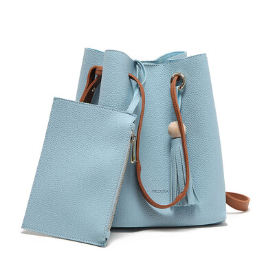

MICOCAH Brand Fashion Tassel PU Leather Women Bucket Bag 2016 Famous Brand Women Messenger Bags Solid Color Ladies Bag