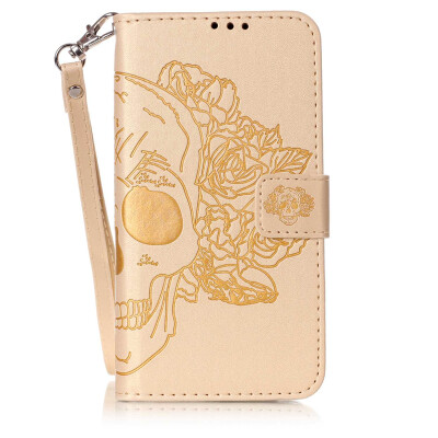 

Golden Skull Design PU Leather Flip Cover Wallet Card Holder Case for SAMSUNG S7EDGE