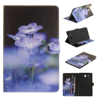 

Blue flower Style Embossing Classic Flip Cover with Stand Function and Credit Card Slot for SAMSUNG Galaxy Tab E 9.6 T560