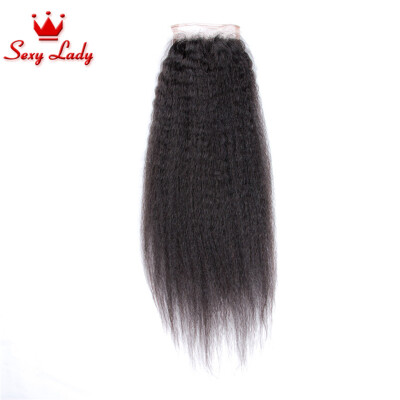 

7A Peruvian Kinky Straight Closure Kinky Straight Virgin Human Hair Top Closure Free Middle 3 Part Italian Yaki Closures