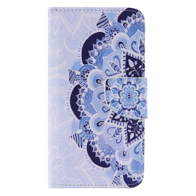 

Blue Flower Design PU Leather Flip Cover Wallet Card Holder Case for LG K7