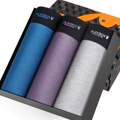 

[Jingdong Supermarket] Playboy men's underwear flat pants pants ice silk men's underwear sexy four-legged trousers 3 gift box loaded deep gray gray blue black suit suit XL