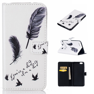 

Black plumes Design PU Leather Flip Cover Wallet Card Holder Case for IPHONE 6 PLUS6S PLUS