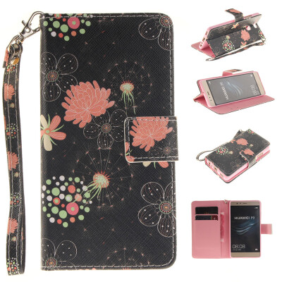 

Colorful flowers Design PU Leather Flip Cover Wallet Card Holder Case for HUAWEI P9