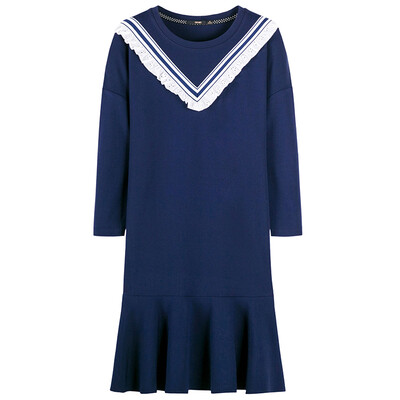 

Semir Women&39s round neck lace sweet college wind seven-point skirt 19017140204 dark blue L