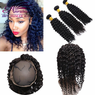 

Brazilian Deep Wave 360 Full Lace Frontal Band With 3Pcs Bundles 8A Ear To Ear Lace Frontal With Bundles Natural Hairline