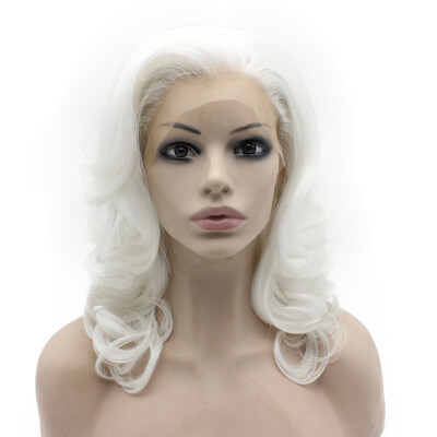 

Medium Long Wavy Heat Resistant Fiber Hair White Lace Front Synthetic Wig