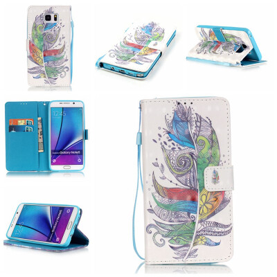 

Colourful Plumes Design PU Leather Flip Cover Wallet Card Holder Case for SAMSUNG NOTE5