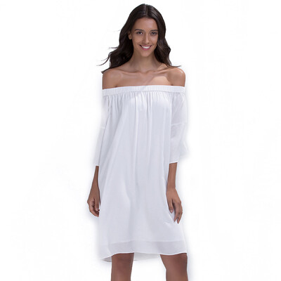 

Женщины UR декоративные морщин свободного коротких рукава платья слова плечо YLE1S7BE2000 белых на основе H-S