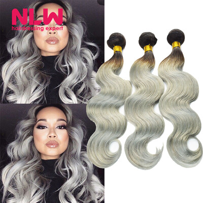 

Human Virgin Hair Ombre Brazilian Body Wave 4 Bundles for Black Women Sew In Weft 8A Top Grade 1B Grey Hair Weave Extension Full