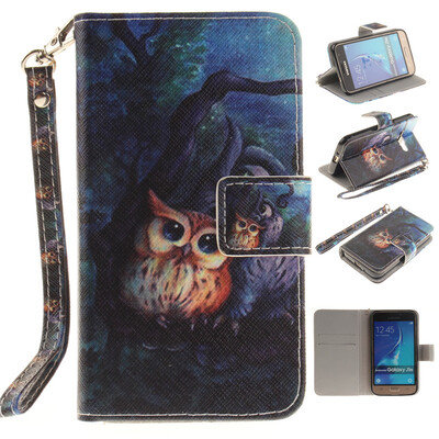 

Oil painting owl Design PU Leather Flip Cover Wallet Card Holder Case for SAMSUNG GALAXY J1 2016 /J120