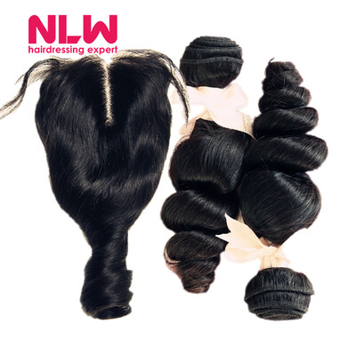 

NLW 10A Brazilian virgin human hair 4 bundles with closure Loose wave hair weaves with closure